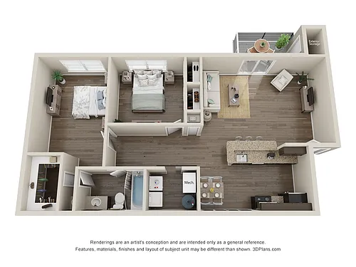 Floor plan Two Bed One Bath 967sqft