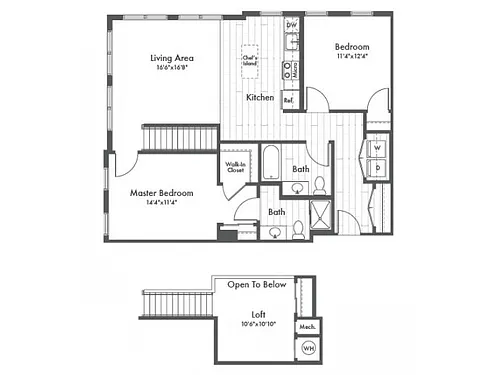 Floor plan B9L Two Bedroom with Loft