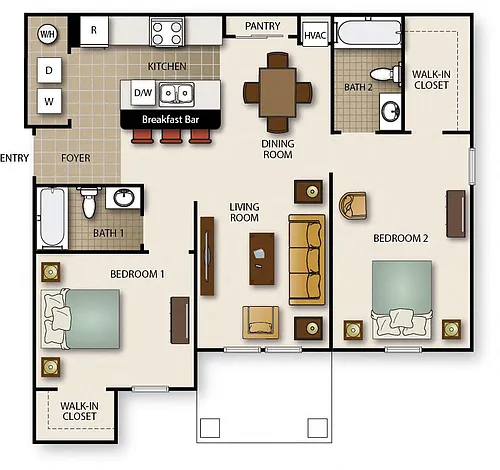 Floor plan Two Bedroom Two Bath (b)