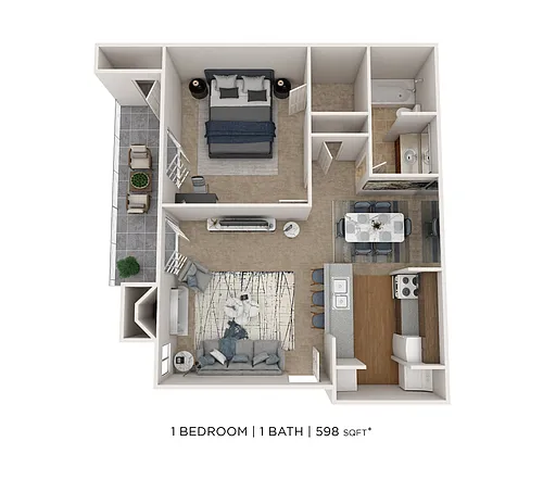Floor plan One Bedroom-598 sqft