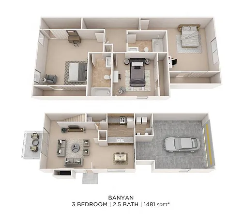Floor plan Three Bedroom Townhome