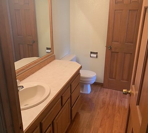 Upstairs toilet doors to hallway and master