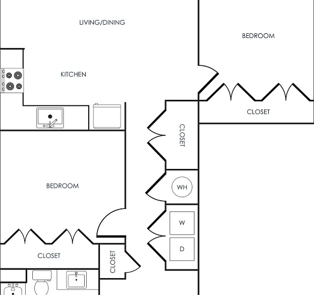 2 Bedroom 22E Floorplan Diagram