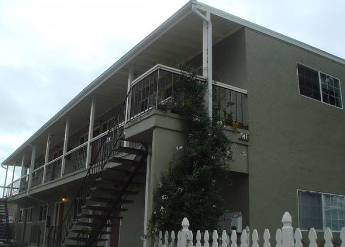 In front of the building