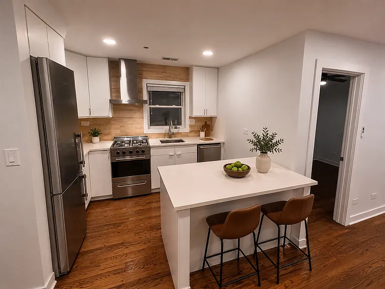 Kitchen and island
