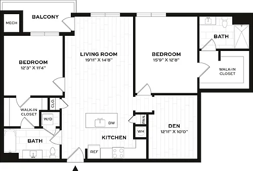 Floor plan 2 Bed/2 Bath Den-G
