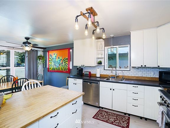 kitchen open to dining area