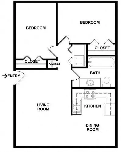 Floor plan 2 Bedroom 1 Bath