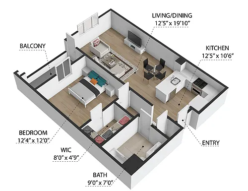 Floor plan 1 Bedroom, 1 Bathroom (A)