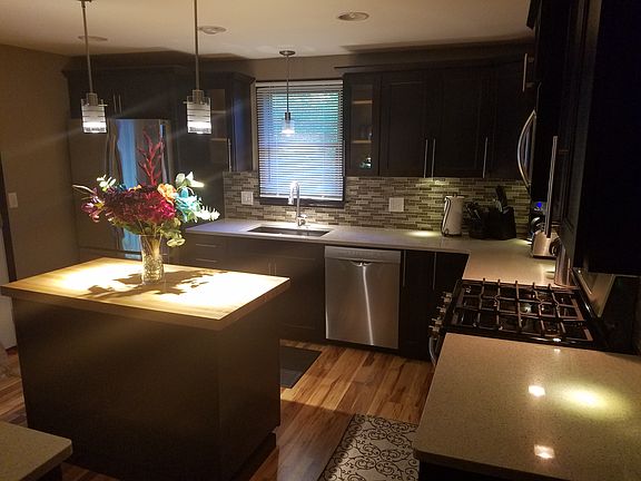 Kitchen with main lights off
