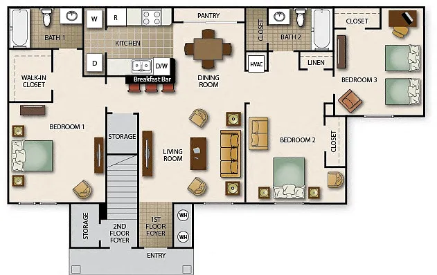 Floor plan Three Bedroom Two Bath