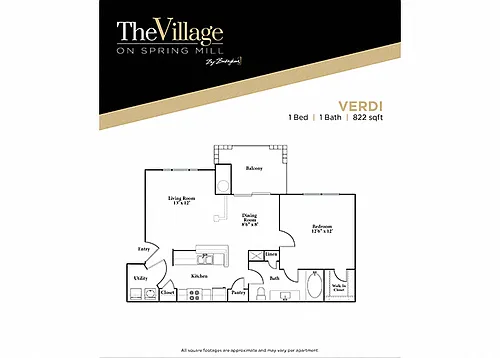Floor plan Verdi - 1 bed 1 bath - Renovated