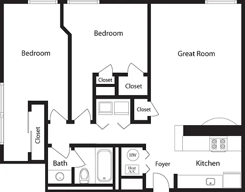 Floor plan C-BB Two Bedroom, One Bathroom