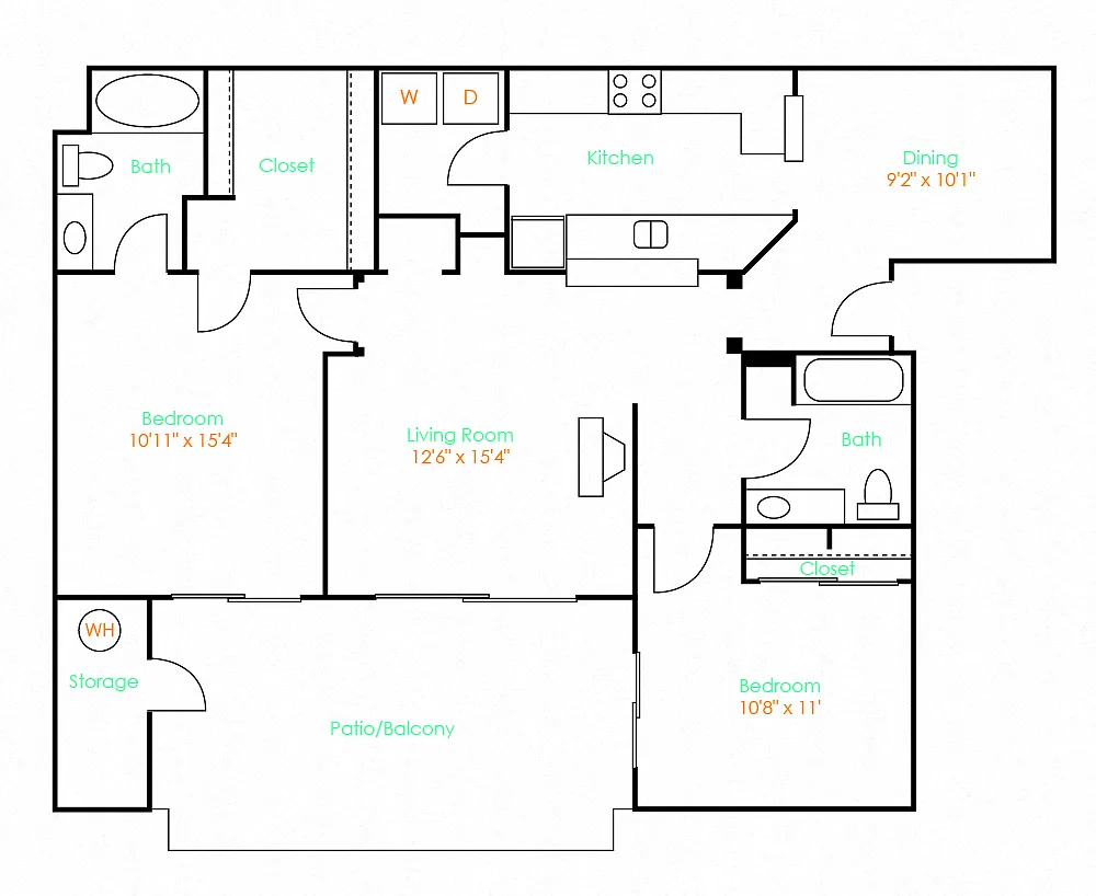 Floor plan 2 Bed 2 Bath B