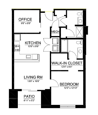 Floor plan A4 - 1 Bed 2 Bath Den