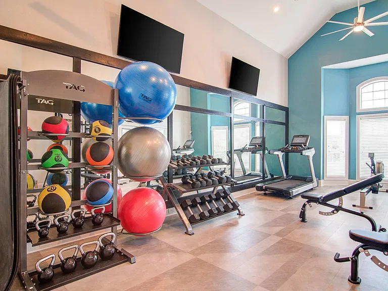 Free Weights, Televisions, and Cardio Machines in Fitness Center
