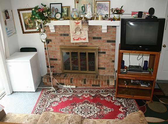 Family room with fireplace.