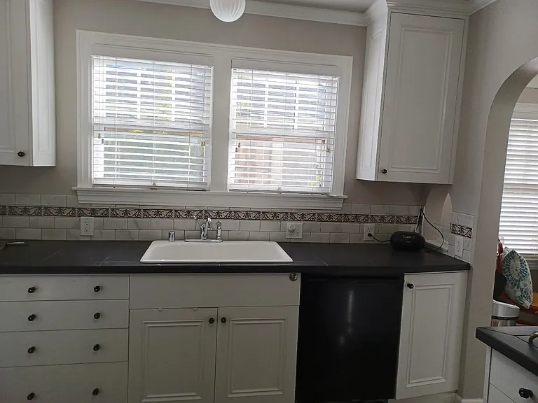 Large sink, garbage disposal, and lots of cabinets.