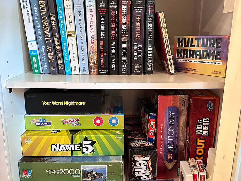 Lots of teen and adult books, and games