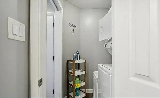 Laundry viewpoint standing at the bathroom (downstairs) door