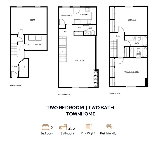 Floor plan 2 Bed - 2.5 Bath Townhome