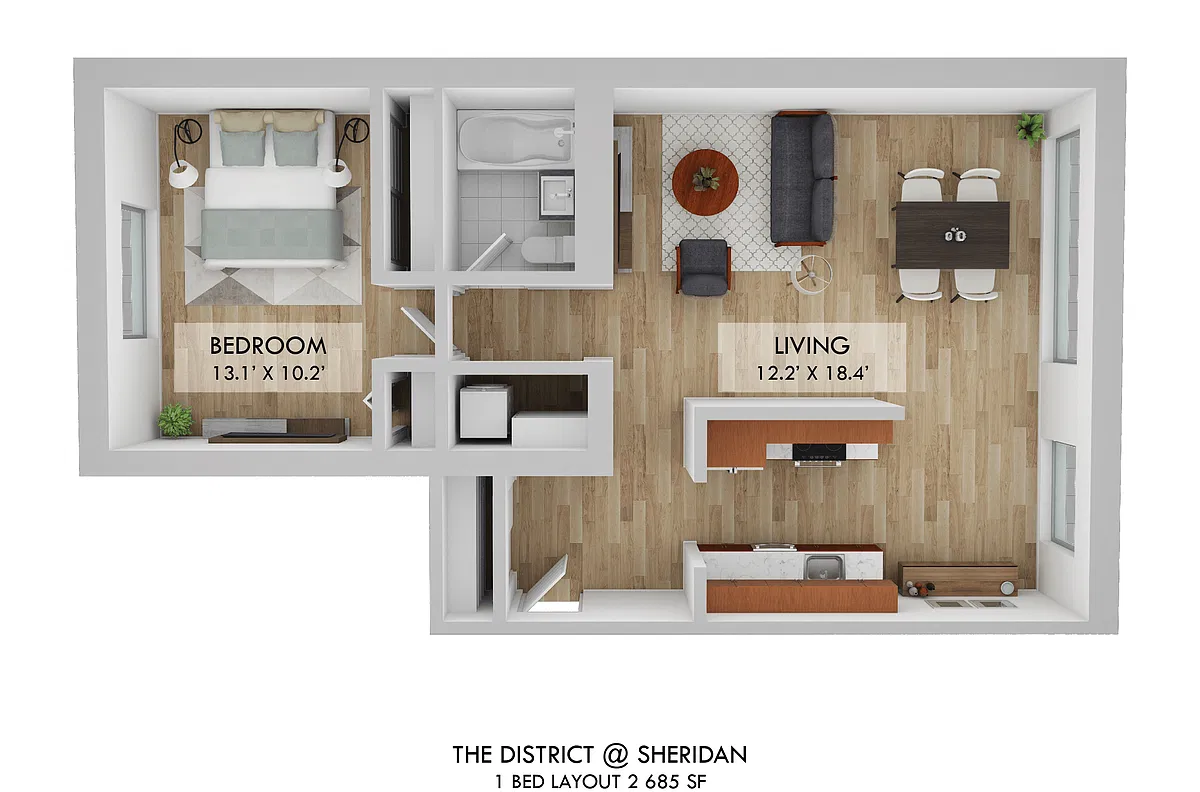 Floor plan 1 BR 1B 02
