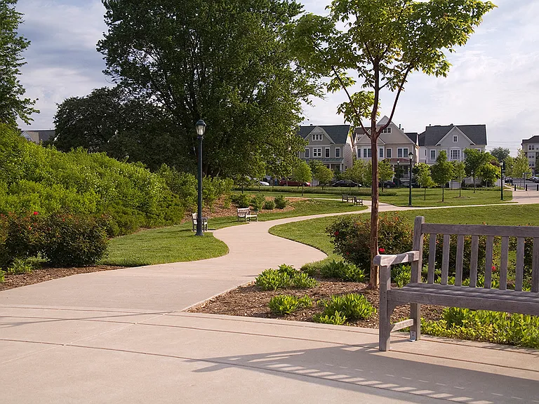 Sidewalks and seating area