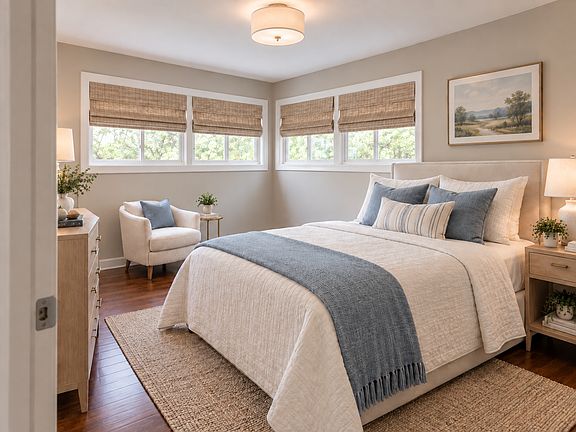 Nice size, large bedroom with plenty of light and area for reading/study. Image sleeping here! These furnishings are renderings.