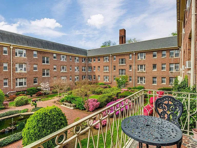 Balcony view of courtyard in the Spring