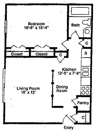Floor plan 1 Bed 1 Bath