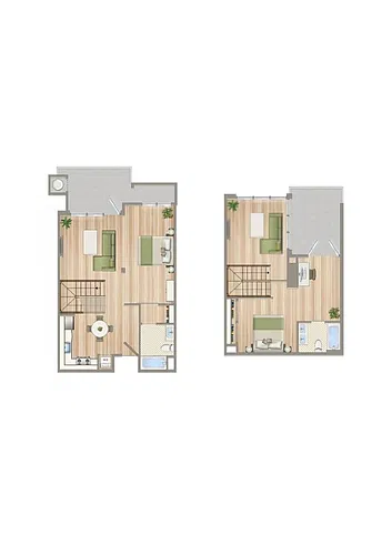 Floor plan One Bedroom/Two Bathroom L