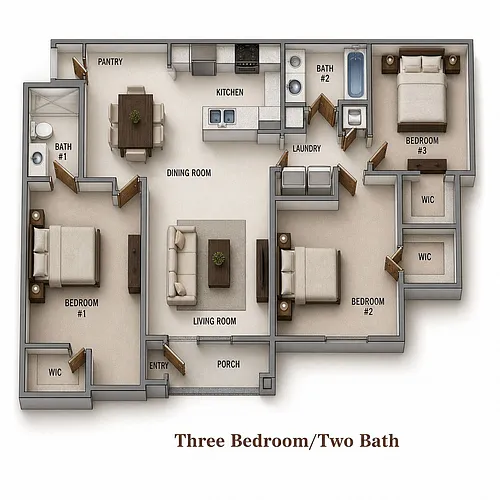 Floor plan 3 Bedroom | 2 Bath