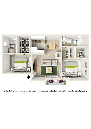 Floor plan Two Bed Two Bath with W/D Connections