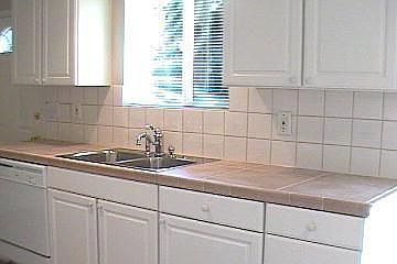 Kitchen looks out to bacyard