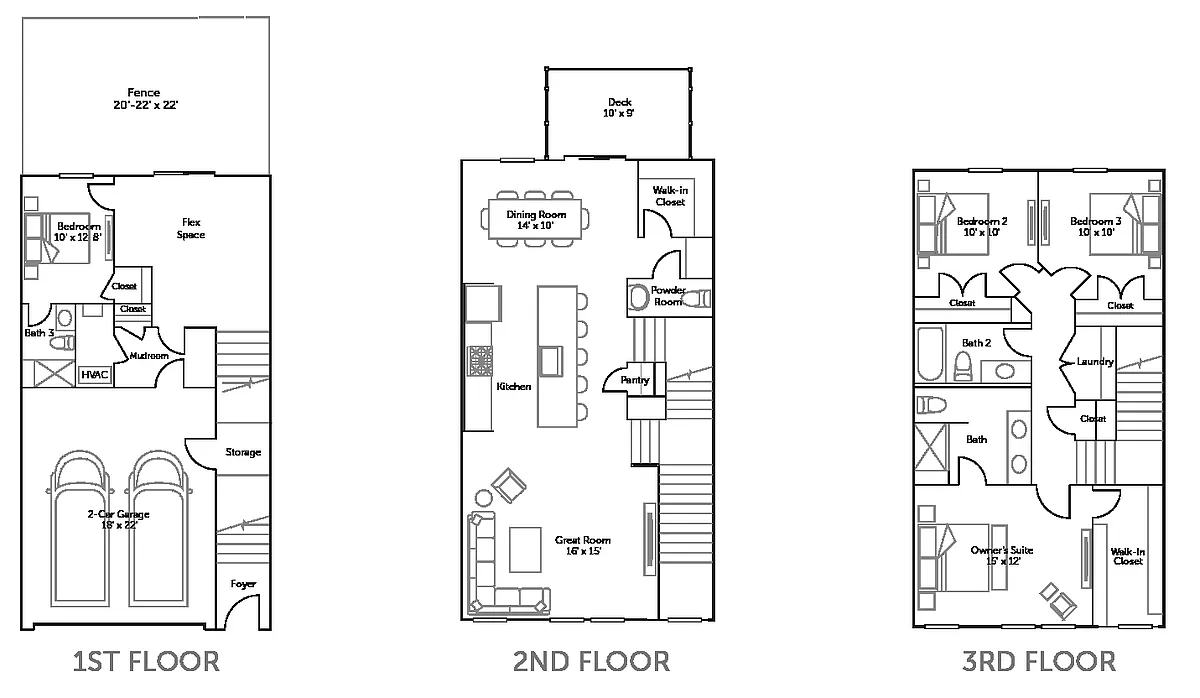 Floor plan Elmwood - 4 Bed / 3.5 Bath TH 2 Car Garage F1