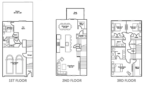 Floor plan Elmwood 2 Car Front - 4 Bed / 3.5 Bath TH