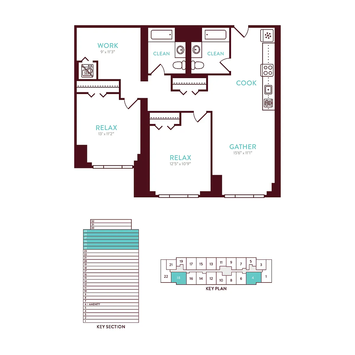 Floor plan 2 Bedroom 2 Bath D