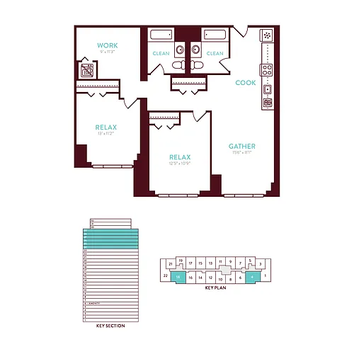 Floor plan 2 Bedroom 2 Bath D