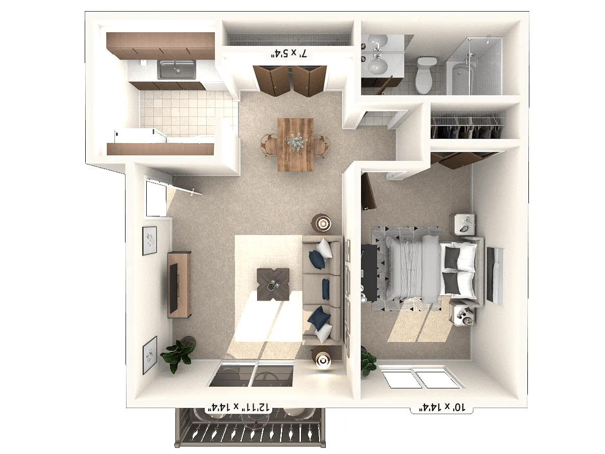 Floor plan The Challis 1 BR 1 BA