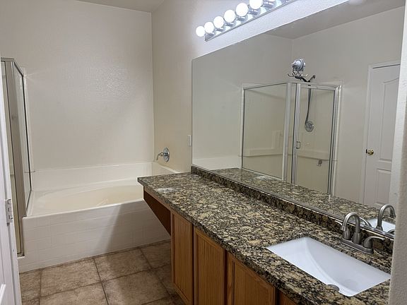 Master bath with walk-in shower and tub.