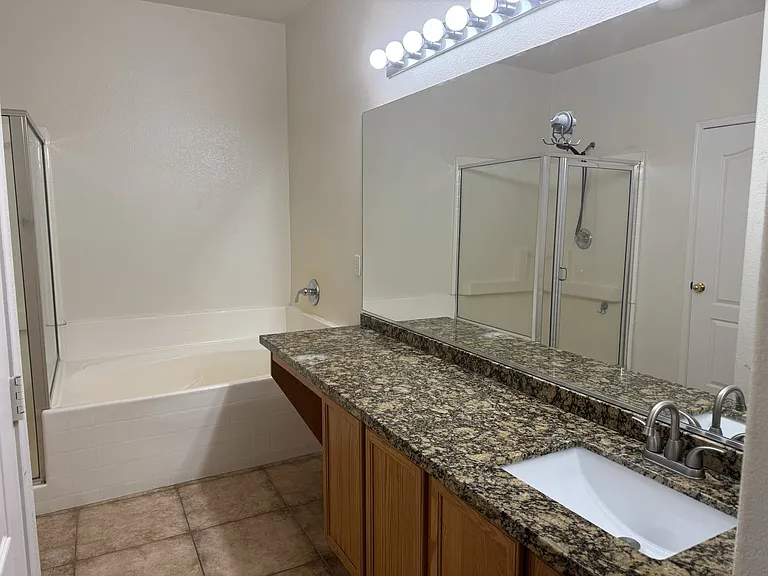 Master bath with walk-in shower and tub.