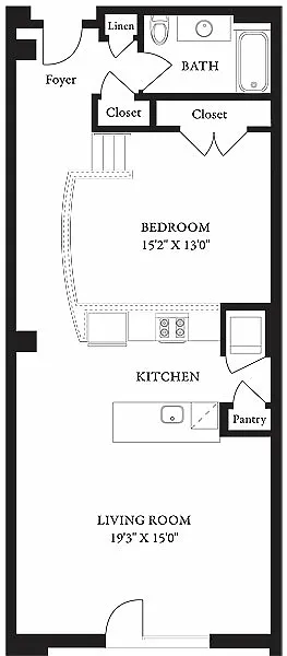 Floor plan LS-A One Bedroom, One Bathroom