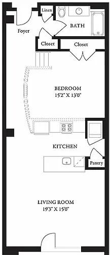 Floor plan LS-A One Bedroom, One Bathroom