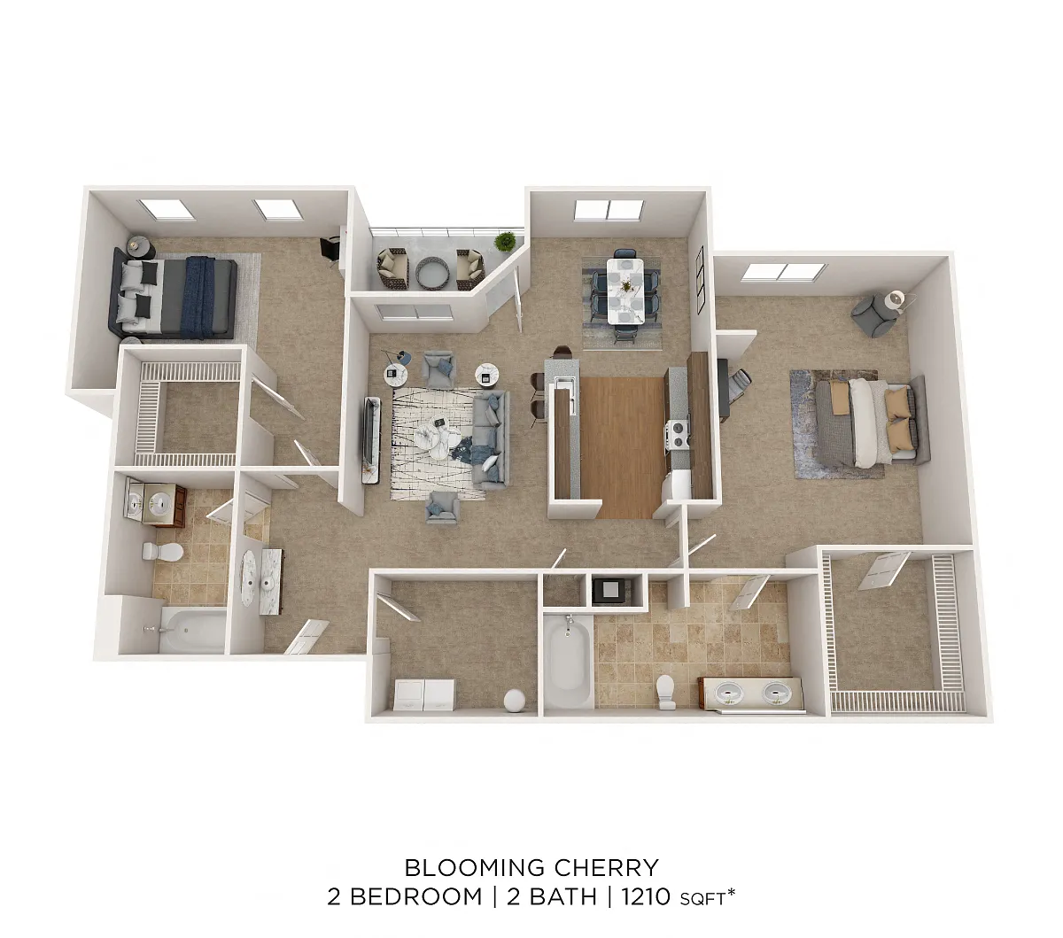 Floor plan Two Bedroom 2 Bath- 1210 sqft