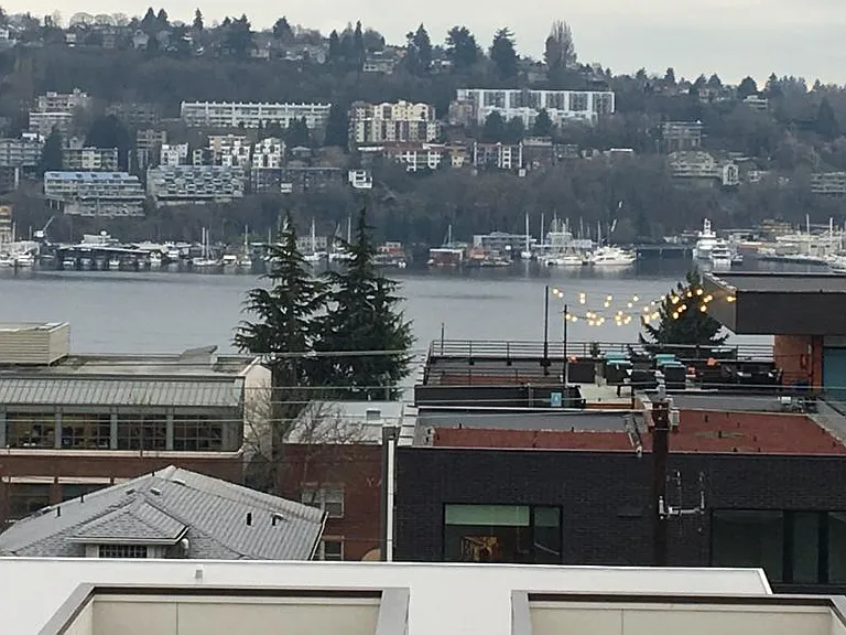 Deck view across Lake Union to Queen Anne Hill