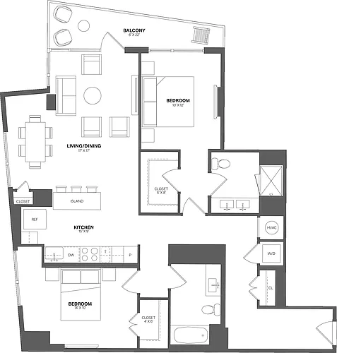 Floor plan 2 Bed/2 Bath-B1