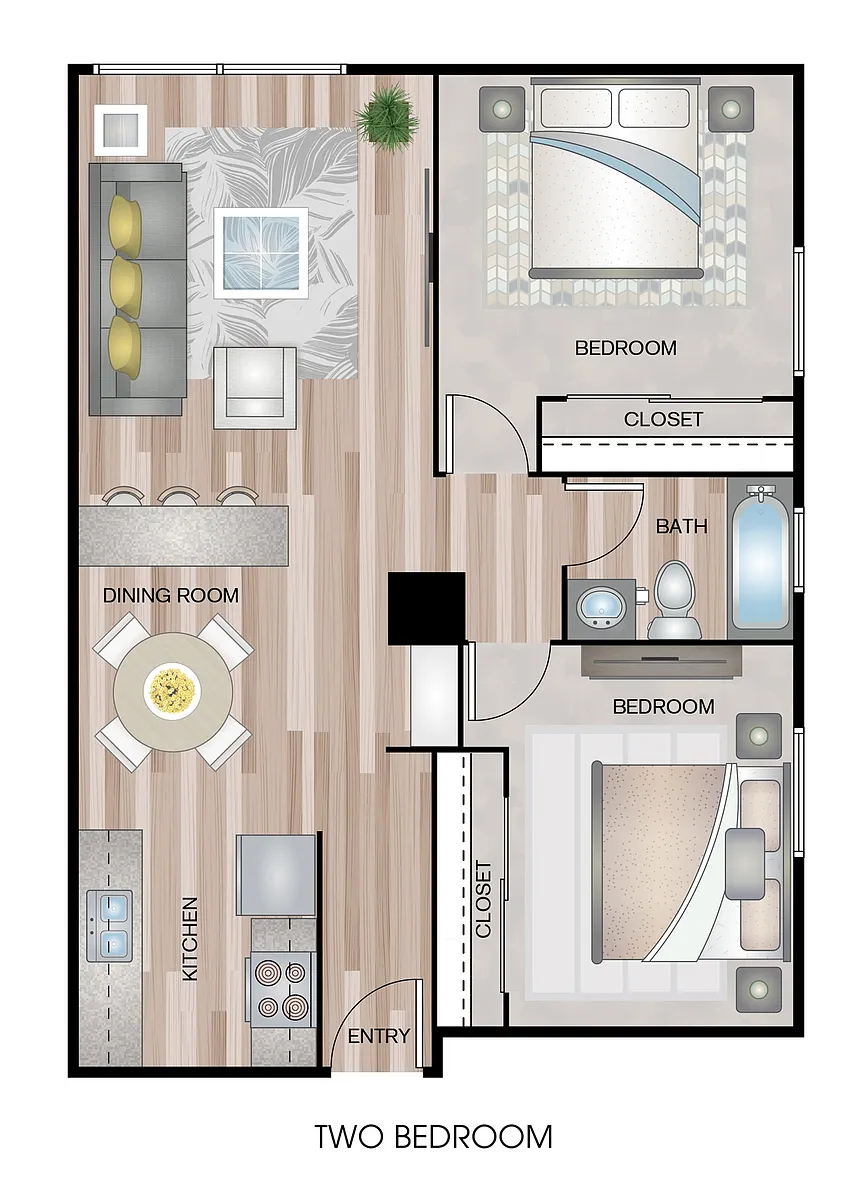 Floor plan Two Beds, One Bath