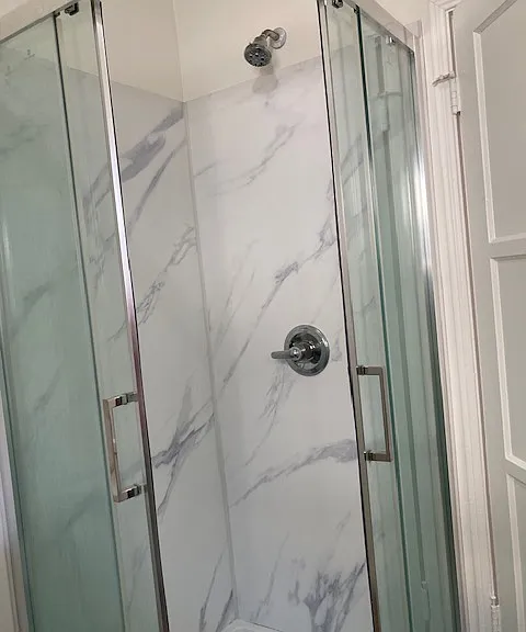Shower in bathroom.