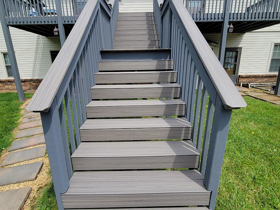 Back steps to balcony. Unit A is up and on the left