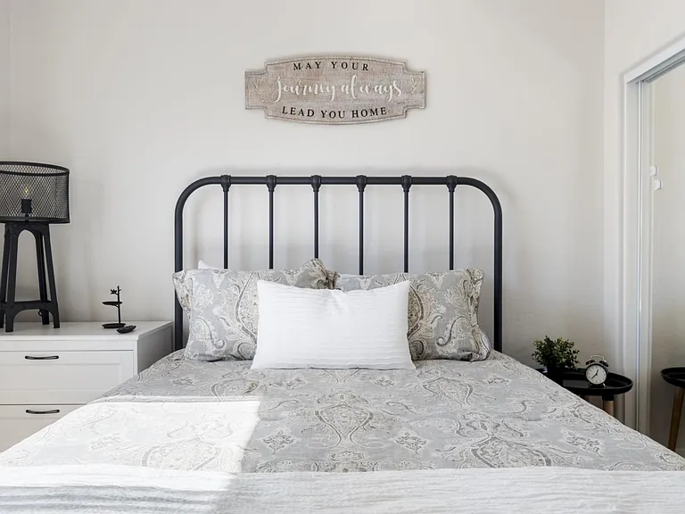 Queen sized comfy bed in bedroom 1 with all linens included